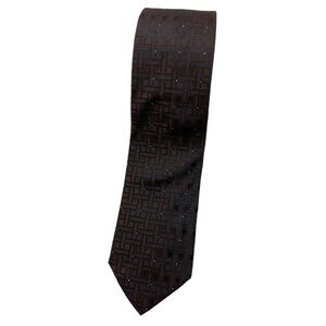 HUGO BOSS Men's 100% Silk Necktie LUXURY Tie Brown Geometric W:3.7" EUC